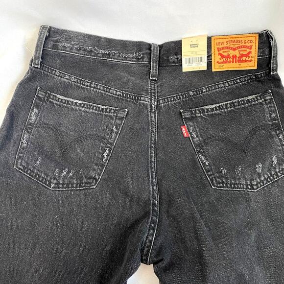 Levis 501 XX Jeans High Rise Straight Leg Men 29x32 Black Button Fly Ripped Fray - Picture 6 of 12